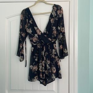 Boutique navy blue floral romper